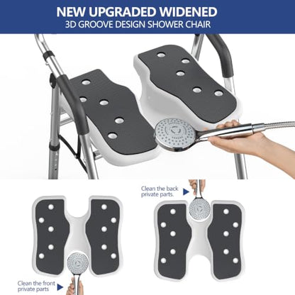 U-Shape Shower Chair for Inside Shower with Arms and Back | Folding Shower Chair with Adjustable Height, Tool-Free, Shower Chair for Elderly and Disabled, Pregnant, Handicap, FSA/HSA