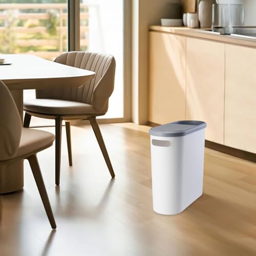 Slim Bathroom Trash Can with Press Top Lid, 2.1 Gallon Slim Garbage Can Bathroom with Press Top Lid, White Rectangular Trash Bin Waste Basket for Toilet, Bedroom, Camper (Gray)