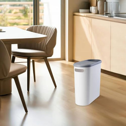 Slim Bathroom Trash Can with Press Top Lid, 2.1 Gallon Slim Garbage Can Bathroom with Press Top Lid, White Rectangular Trash Bin Waste Basket for Toilet, Bedroom, Camper (Gray)