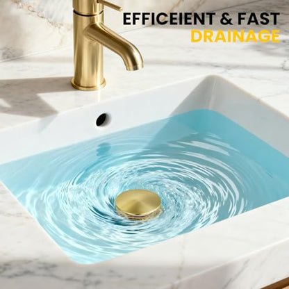Pop up Bathroom Sink Drain with Overflow, Removable Stainless Steel Hair Catcher, Fits 1.5-1.75", Brushed Gold Stainless Steel Bathroom Sink Stopper for Vanity Vessel Sink Drain Stopper - color: Brushed Gold, style: Big Popup Cap