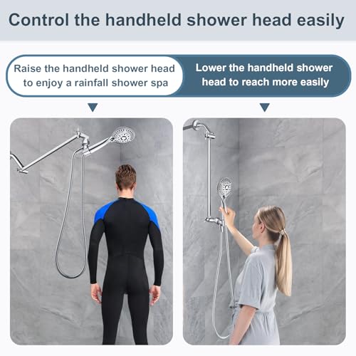 BRIGHT SHOWERS 15 Inch Extra Long Shower Head Extension Arm, Solid Brass Shower Arm Extender with Locking Screw for Rain and Handheld Showerhead, Height & Angle Adjustable, Chrome - color: Chrome, style: 15 Inch