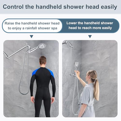 BRIGHT SHOWERS 15 Inch Extra Long Shower Head Extension Arm, Solid Brass Shower Arm Extender with Locking Screw for Rain and Handheld Showerhead, Height & Angle Adjustable, Chrome - color: Chrome, style: 15 Inch