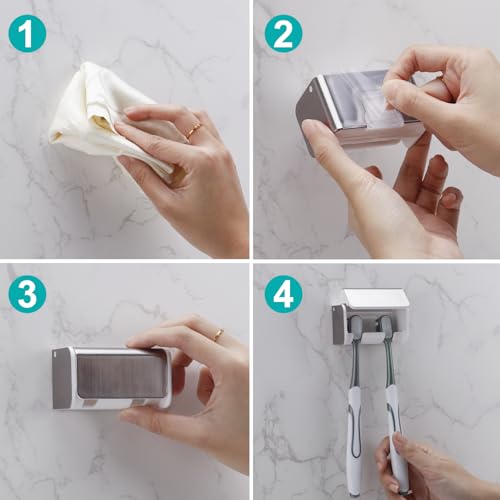 2 PCS Toothbrush Holders Wall Mounted with Cover (2, Brushed Silver) | Wall mounted, Detachable, Easy to clean, Breathable, 2 Slots Self Adhesive Toothbrush Organizer for Bathroom - color: Brushed Silver
