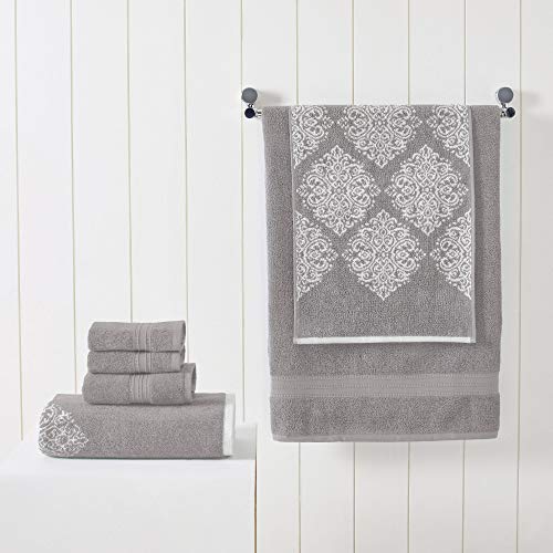 Modern Threads 6 Piece Reversible Yarn Dyed Jacquard Towel Set Artesia Damask Gray - color: Gray