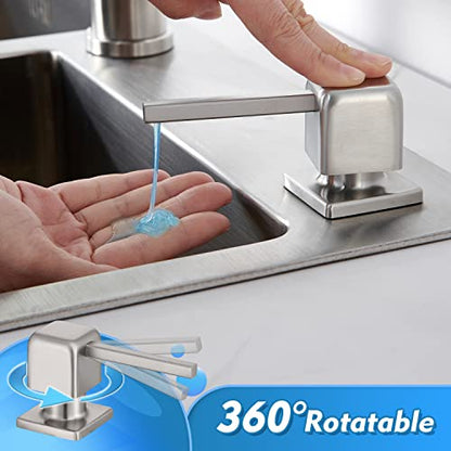 CREA Soap Dispenser for Kitchen Sink, Kitchen Soap Dispenser Brushed Nickel Square Built in Sink Soap Dispenser for Bathroom with 17 OZ Bottle - color: Brushed Nickel, style: Square
