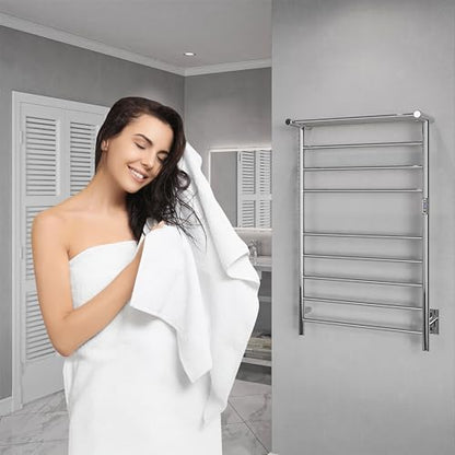 ANZZI Eve 8 Bar Stainless Steel Wall Mounted Electric Towel Warmer Rack | This Heated Will Safely Quickly And Evenly Warm Large, Fast Heating Simple Turning Switch, Premium Sustainable Material - color: Chrome