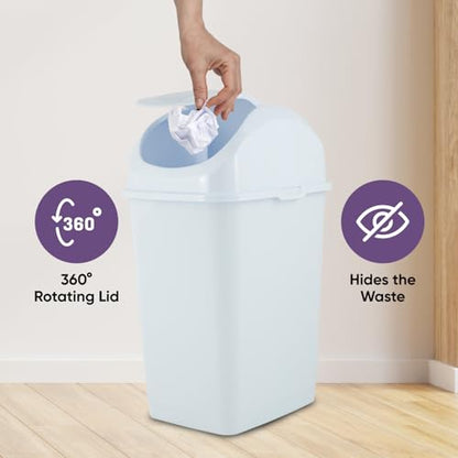 Superio Kitchen Trash Can with Swing Top Lid 9 Gallon Slim Waste Bin 37 Qt Sturdy Plastic Garbage Can Medium Recycling Bin for Office, Bathroom, Under Counter, Dorm, Bedroom (White-2 Pack) - size: 9 Gallon, style: 2 Pack