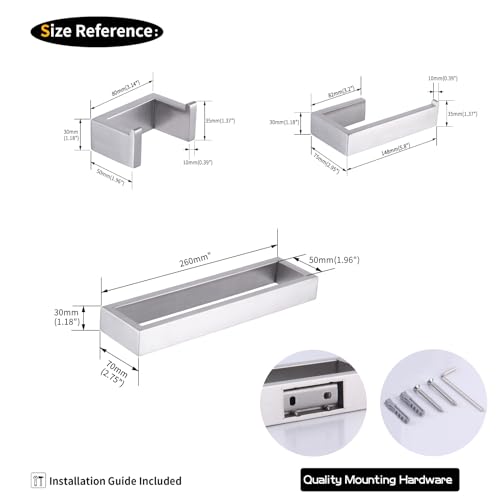 GERZWY Contemporary Stainless Steel Wall Mounted 3-Piece Bathroom Hardware Set - Towel Rings Toilet Paper Holder Towel Hooks, Brushed Finish HG1708-3LS - color: Brushed