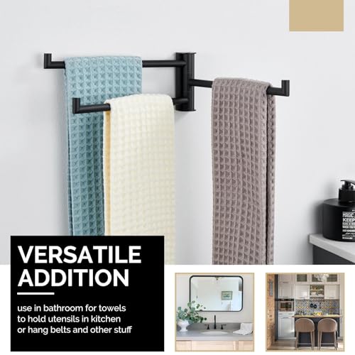 Angle Simple Kitchen Towel Rack, Swivel 3 Bars, Matte Black, 9.84" | SUS304 Stainless Steel Hand Towel Holder for Bathroom Laundry Wall, Foldable Arms Washcloth Hanger, Screws Mounted - color: Matte Black