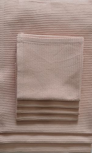 Waffle Bath Towel Set Organic Cotton GOTS Certified Pearl Blush Super ABSORBANT & Quick Dry NO SOFTENERS Environment Friendly 1xBATH 58x30.5, 2xHAND 29x20, 4xFACE 12x12INCH - color: Pearl Blush