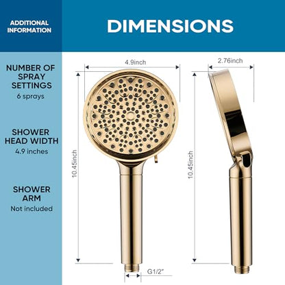 Cobbe Filtered Shower Head with Handheld, High Pressure 6 Spray Mode Showerhead with Filters, Water Softener Filters Beads for Hard Water - Remove Chlorine - Reduces Dry Itchy Skin, Egyptian Gold | High Pressure 6 Spray Mode Shower Head with Filters - Rem
