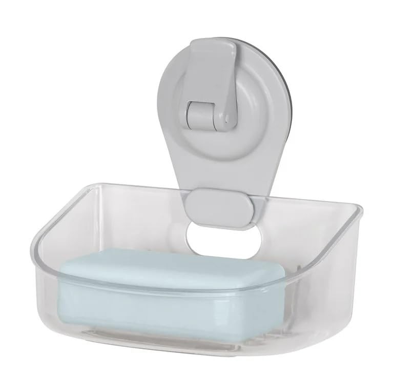 Suction Cup Sponge/Soap Dish Holder, Clear Plastic Wall Mounted Organizer with Drainage Tray, Strong Adhesive, No Tools Necessary