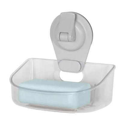 Suction Cup Sponge/Soap Dish Holder, Clear Plastic Wall Mounted Organizer with Drainage Tray, Strong Adhesive, No Tools Necessary