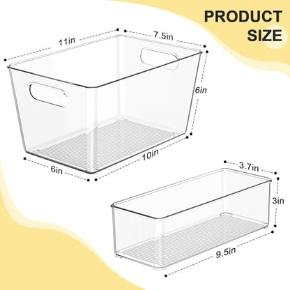 Set of 4 Pantry Organizers and Storage, Clear Plastic Bins(2L+2S) | BPA-free PETG storage containers with handles, Ideal for kitchen, fridge, bathroom, cabinet, office, and garage organization - size: 2 Large & 2 Small