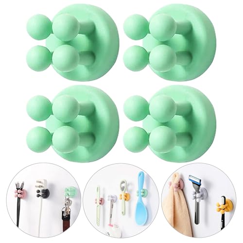 iBetterLife Silicone Toothbrush Holders for Bathrooms - 4Pcs Razor Holder for Shower Wall Mount Self Adhesive Cute Utility Dorm Room Kitchen Office Organizer Storage Hook for Kids Hanging Loofah Towel - color: Green