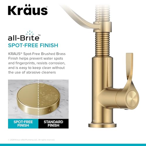 KRAUS Torak Pull Down Kitchen Faucet in Spot-Free Brushed Brass with Commercial Style Spring Spout, 2 Function Sprayer, Pre-Attached Water Lines, and Mounting Hardware, KPF-2635SFBB - color: Spot Free Brushed Brass, style: Commercial Faucet