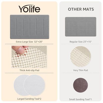 Yolife Stone Bath Mat Large, 32" x 20" Diatomaceous Earth Bath Mat for Bathroom, Super Absorbent Quick Drying Bathroom Stone Mat, Non-Slip Diatomite Shower Mat, Easy to Clean, Dark Grey - color: Dark Grey