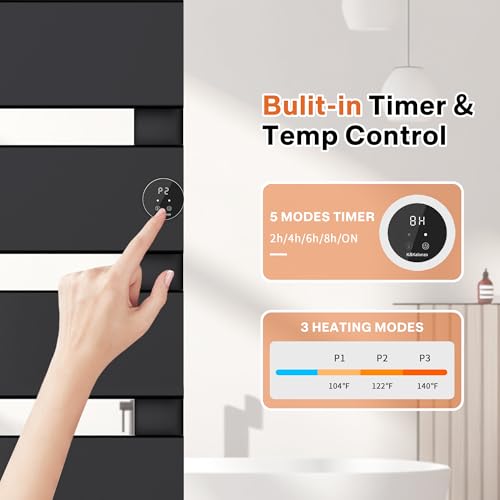 K&KALONZO Electric Towel Warmer Wall Mounted, Fast Heat in 2 Min, NTC Safety - color: Black, size: 4-Bar