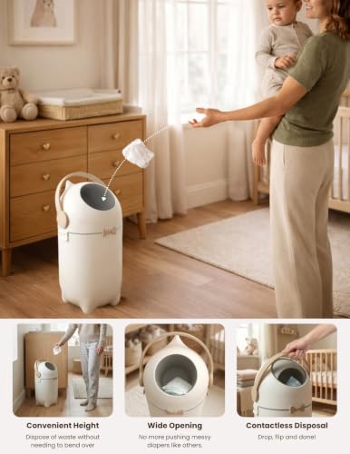 iTouchless 4 Gal Nursery Bin | Odor-Locking Diaper Pail Bin | Boho Ivory | Rotating Ball Seal Traps Smells | Soft Neutral Accent Color | Fits Any Standard Trash Bag | Flip-Up Handle Opens One-Handed - color: White