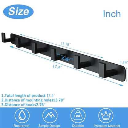 Coat Rack, Heavy Duty Stainless Steel 6 Tri Coat Hook Hanger, Wall Mounted Wall Hooks, Rustic Clothes Hook/Key Hook Rail for Bathroom Kitchen Entryway(2 Pack, 6 Hook Black) - color: Black, size: 6 Hook-2 Pcs