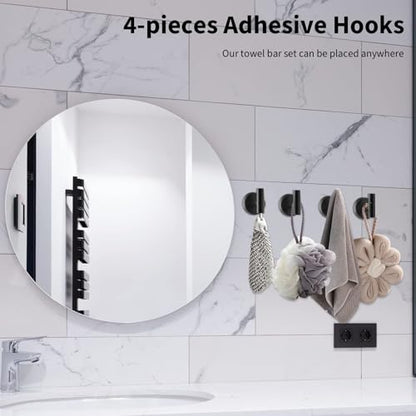 Newfun 10-Pieces Matte Black Bathroom Hardware Set 24 Inch | Includes 24 Inch Towel Racks for Bathroom Wall Mounted, Toilet Paper Holder, Towel Hooks, Towel Rings for Bathroom Wall - color: Matte Black-ring