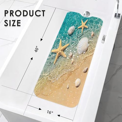 Bath Mat for Tub, Starfish Seashell, 40 X 16 Inch, for Bathtub | Summer Beach Ocean Extra Long Bathtub Shower with Suction Cups and Drain Holes for Kids Adults Elderly - color: Starfish Underwater Ocean