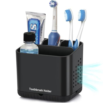 PARKMANI Black Toothbrush Holders for Bathrooms, Kids Electric Toothbrush and Toothpaste Holder, 4 Slots Tooth Brush Holder for Bathroom Countertop Organizer (Black) - color: Black