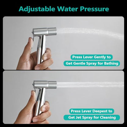 BARROCK Chrome Handheld Bidet Sprayer for Toilet,Stainless Steel Baby Cloth Diaper Jet Spray Kit,Bathroom Toilet Bidet Attachment Set with Adjustable Water Pressure for Bathing Pets and Feminine Wash - color: Chrome