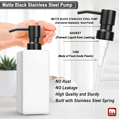 GMISUN White Soap Dispenser, Bathroom Hand Soap Dispenser, Glass Dispenser with Stainless Steel Pump, Kitchen Hand and Dish Soap Dispensers, 12 fl oz/350ml Liquid Refillable Soap and Lotion Bottle - color: White Bottle + Black Pump