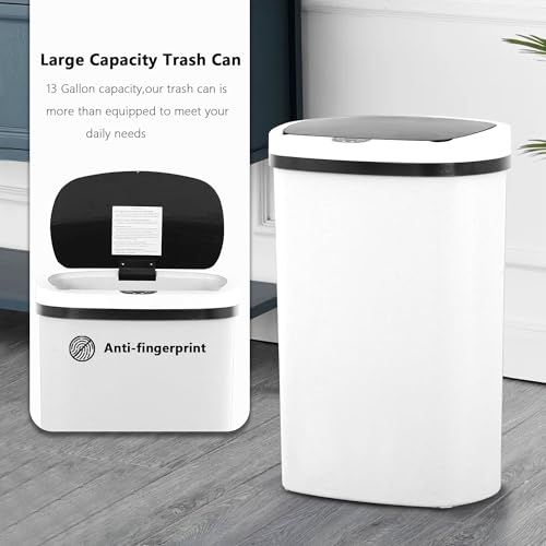 Automatic 13 Gallon Trash Can Set of 3,Soft Close Large Garbage Can with Lid,Indoor Smart Trashcans for Kitchen,Waterproof Trashcans for Kitchen,Touch-Free Trash Can,White - color: White, style: set of 3