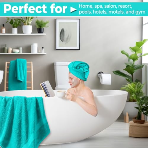 QUBA LINEN Pack of 8 Towels Set, 2 Large Bath Towels, 2 Hand Towels, 4 Wash Cloths, 100% Cotton, Lighter Weight, Quicker to Dry, Super Absorbent, Perfect for Bathroom (Aqua) - color: Aqua