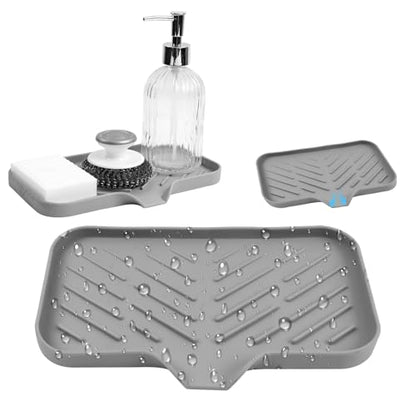 Kitchen Soap Tray, Silicone Bathroom Soap Dishes, Sponge Holder for Kitchen Sink for Bathroom Counter Sink Caddy Organizer for Dish Soap Bottle, Soap Dispenser