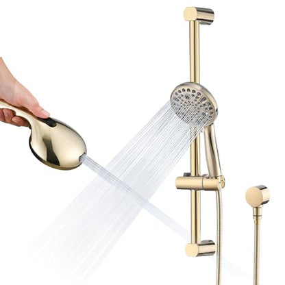 Hand Shower with Slide Bar, High Pressure 10 Setting Handheld Shower Head, Adjustable Height 24" Slide Bar, Wall Supply Elbow and 6.6ft Extra Long Shower Hose - Gold - color: Zirconium Gold