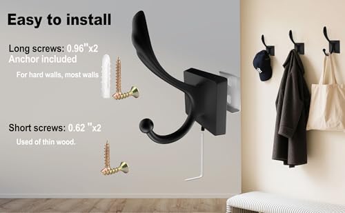 TOFIIGREM 5-Pack Matte Black Coat Hat Hooks, Towel Robe Hook for Wall Hanging Key, Bag, Bathrobe,Mudroom Hallway Decorative Bathroom Towels Double Hanger - size: "Phoenix tail" Shape 5 Pack