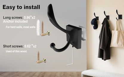 TOFIIGREM 5-Pack Matte Black Coat Hat Hooks, Towel Robe Hook for Wall Hanging Key, Bag, Bathrobe,Mudroom Hallway Decorative Bathroom Towels Double Hanger - size: "Phoenix tail" Shape 5 Pack