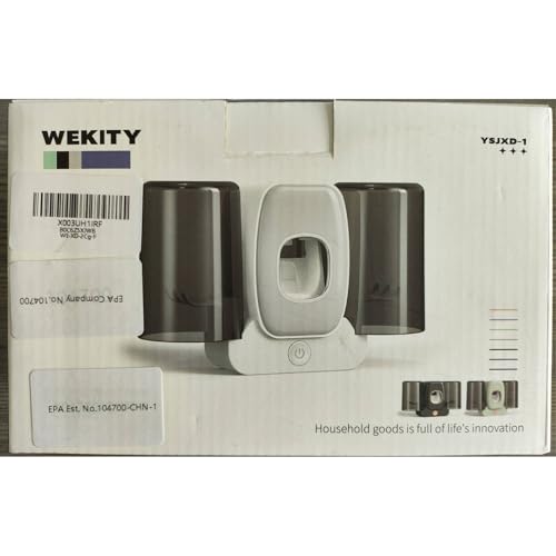 Toothbrush Holders for Bathrooms, Wekity Automatic Toothpaste Dispenser Space Saving Toothbrush and Toothpaste Holder，Toothbrush Holder Wall Mounted with 2 Cups for Bathroom (Grey)…