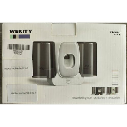 Toothbrush Holders for Bathrooms, Wekity Automatic Toothpaste Dispenser Space Saving Toothbrush and Toothpaste Holder，Toothbrush Holder Wall Mounted with 2 Cups for Bathroom (Grey)…