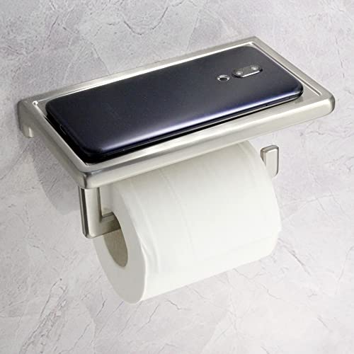 Toilet Paper Holder for Bathroom Solid ZINC Alloy Material and Superior Hotel Style Tissue Roll Holder with Cell Phone Storage Nickel Finish D500091BN - color: Brushed Nickel