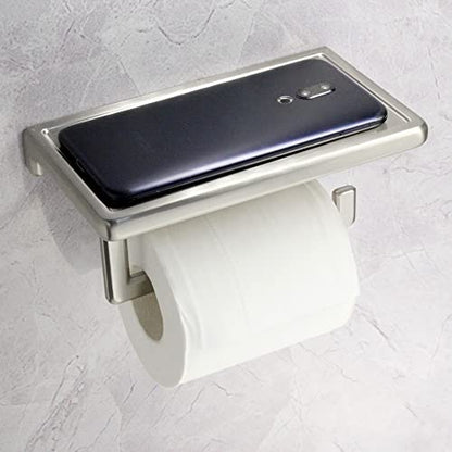 Toilet Paper Holder for Bathroom Solid ZINC Alloy Material and Superior Hotel Style Tissue Roll Holder with Cell Phone Storage Nickel Finish D500091BN - color: Brushed Nickel