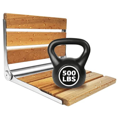 Folding Shower Seat Teak, Bath Safety Furniture Stainless Steel, Shower Seats for Elderly, Fold Down Shower Seat, Oak and Stainless Steel - color: Teak and Silver Stainless Steel