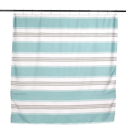 Nautical Striped Fabric Shower Curtain, Coastal Wide Stripe Design, Aqua Grey White, 70" x 72", with Hooks - color: Hampton Blue