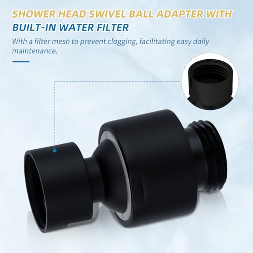 Hibbent Adjustable Metal Shower Head Swivel Ball Joint Adapter, Solid Brass, Matte Black, 30 Swivel, G1/2 Connections, Easy Install - color: Matte Black