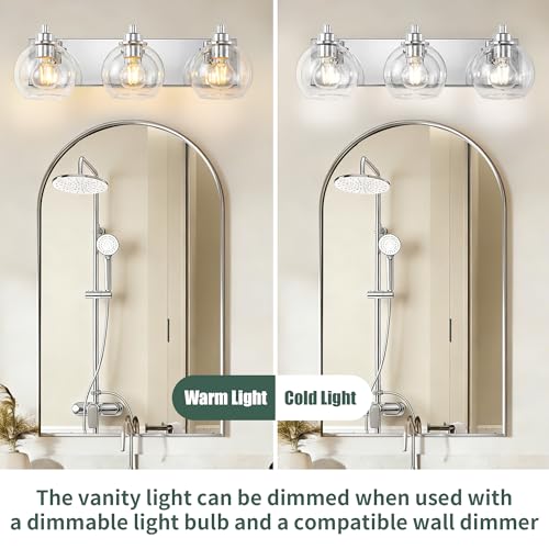 3 Light Bathroom Light Fixtures-Chrome Bathroom Vanity Lights, Modern Vanity Lights 3-Light Bathroom Lighting Fixtures Over Mirror with Clear Glass Globe Shade - color: Polished Chrome, size: 3-Light