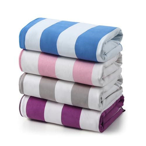 REDKISS 4 Pack Beach Towels 31x61 Inch, Ultra Lightweight Microfiber Pool Towels, Sand Free, Quick Dry & Highly Absorbent Cabana Striped Bath Towels for Beach, Swimming, Camping & Travel (Multicolor) - color: Blue/Gray/Purple/Pink