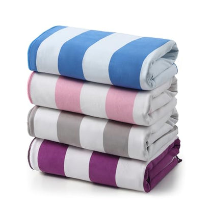 REDKISS 4 Pack Beach Towels 31x61 Inch, Ultra Lightweight Microfiber Pool Towels, Sand Free, Quick Dry & Highly Absorbent Cabana Striped Bath Towels for Beach, Swimming, Camping & Travel (Multicolor) - color: Blue/Gray/Purple/Pink