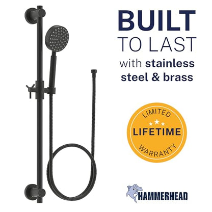 HammerHead Showers® SOLID METAL 27.5 Inch Shower Slide Bar Set and Handheld Shower Head with Hose — MATTE BLACK — 1.75 GPM Low Flow Spray Wand — Easily Adjust Height & Angle of Handshower - color: Matte Black, size: 1.75 GPM