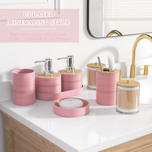 XLHOMO Pink Bathroom Set - 10PC Bathroom Accessories Set, Luxury Bathroom Accessory Set with Trash Can,Toilet Brush & 2 PC Soap Dispensers for Apartment Decor and Housewarming - size: Press-lid Bathroom Set, style: Pink
