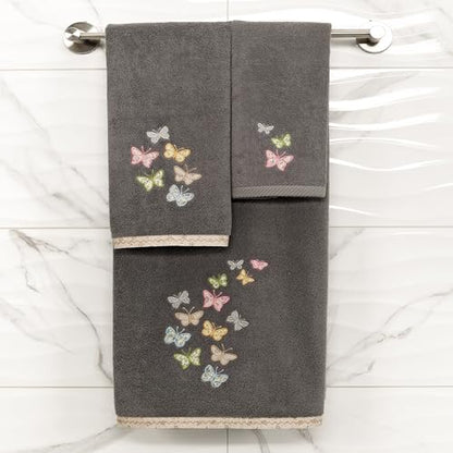 Frolic 4-Piece Luxury Towel Set, Calico Applique, Soft & Durable Turkish Cotton, Elegant Bathroom Ensemble, 2 Bath 2 Hand Towels, Charcoal - color: Charcoal, size: 2 Pcs Bath 2 Pcs Hand Towel