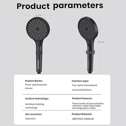 Filtered Handheld Shower Head with Hose and Holder, 5.1" Large High Pressure Shower Wand with 2 Extra Filters, Reinforced Matte Black Showerhead Set for Hard Water, 3 Spray Modes & One-Key Pause