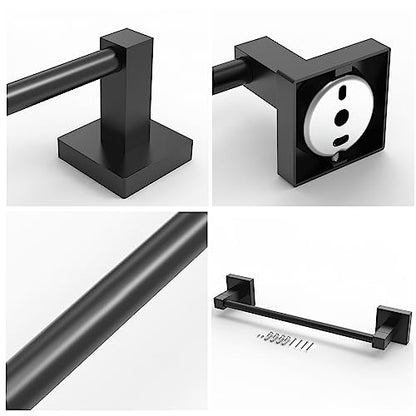 RUACQ Towel Bar 10" Towel Racks for Bathroom Wall Mounted, Matte Black | Hand Towel Holder, Total Length 12 Inch Single Towel Rod, 304 Stainless Steel, Rustproof, Square Base, Heavy Duty, Modern - color: Matte Black, size: 10 inch(Center to Center) Single